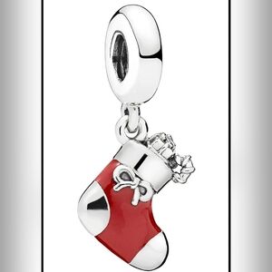 Pandora Sterling Silver Red Enamel Festive Stocking Dangle Charm